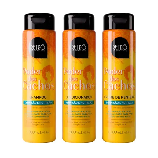 Kit Retrô Cosméticos Shampoo 300ml + Condicionador 300ml + Creme De Pentear 300ml