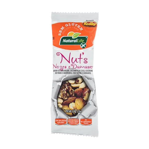 Barrinha De Nuts Kodilar Nozes E Damasco Sem Glúten 25g