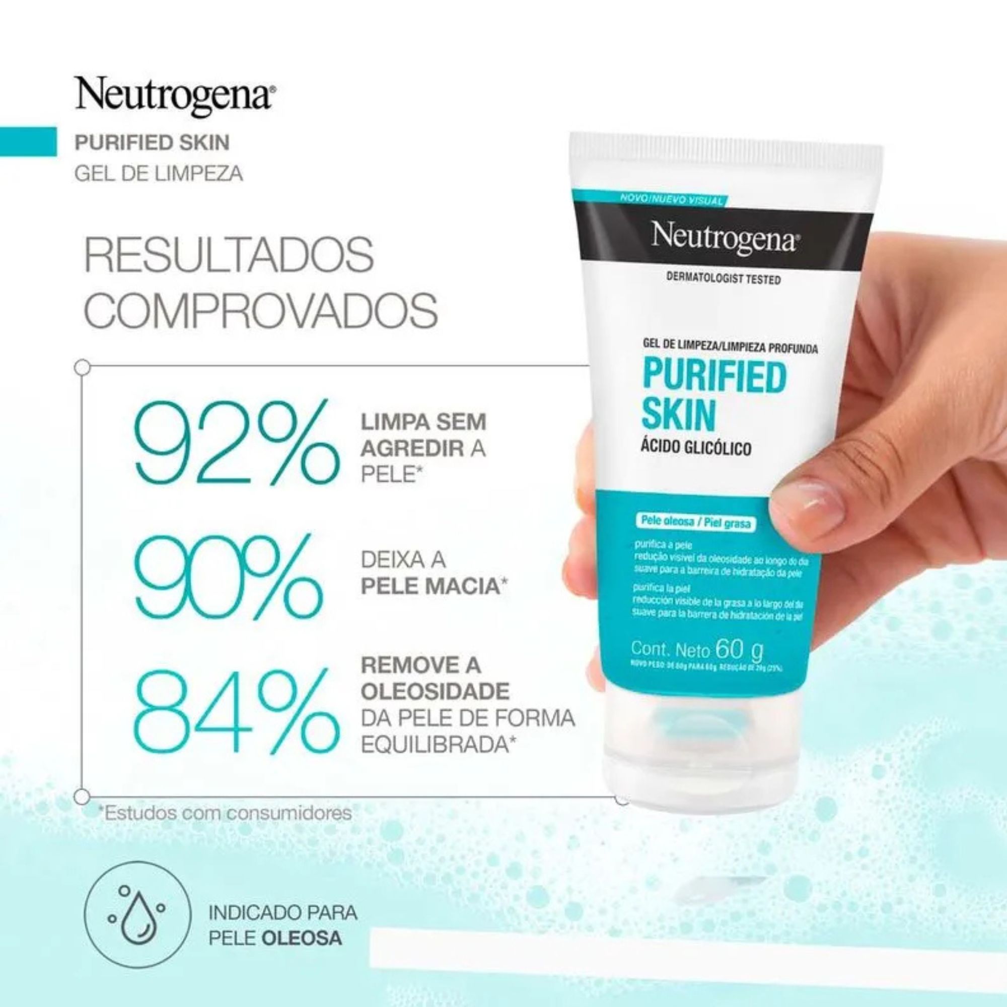 Neutrogena Purified Skin Gel De Limpeza Facial 150g Grátis +60g - Imagem 5