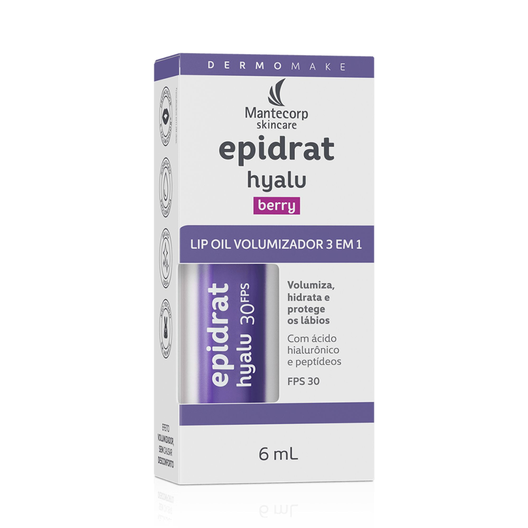 Lip Oil Volumizador 3 em 1 Epidrat Hyalu Berry Fps 30 6ml