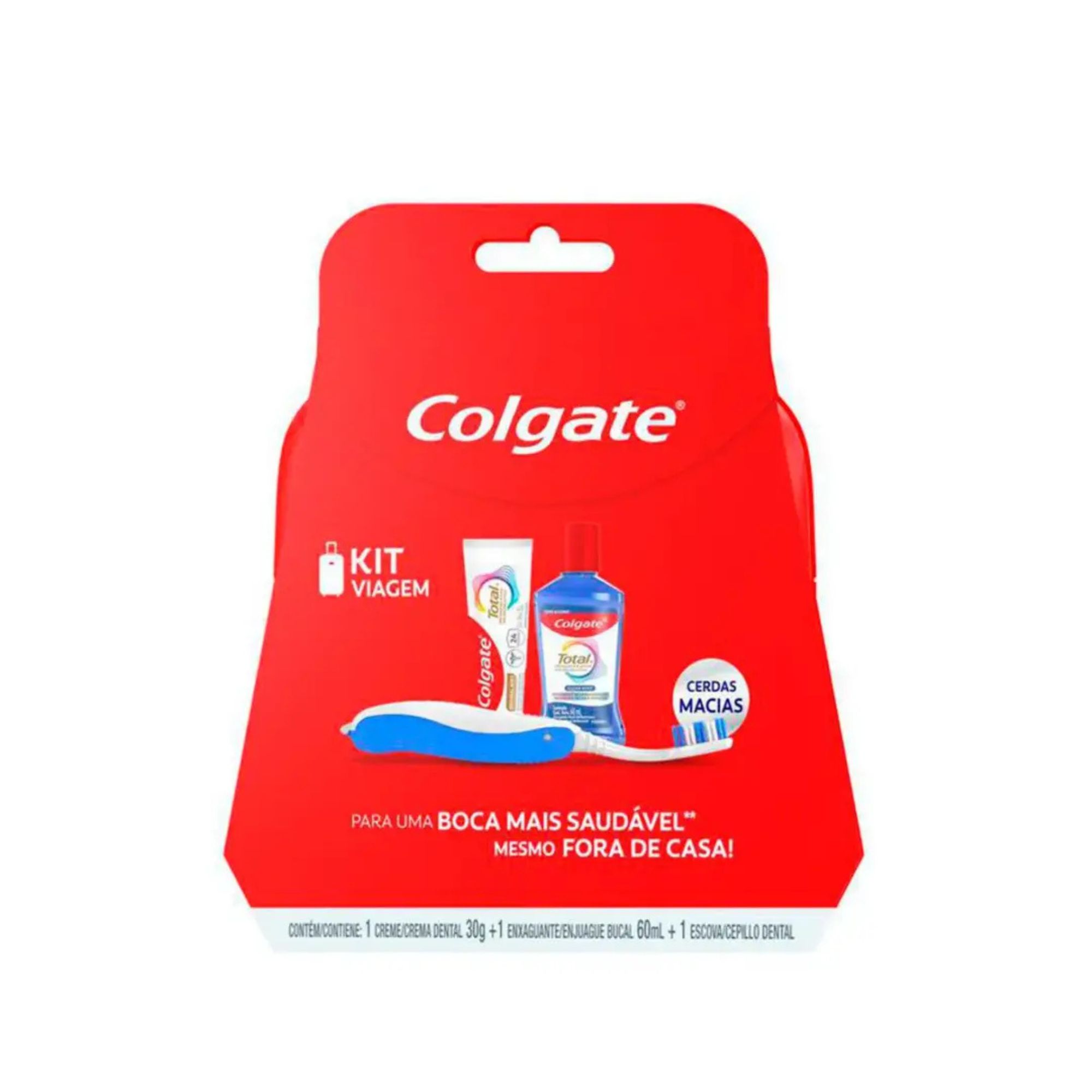 Kit Viagem Colgate Total Enxaguante Bucal Sem Álcool 60ml + Pasta De Dente 30g + Escova De Dente