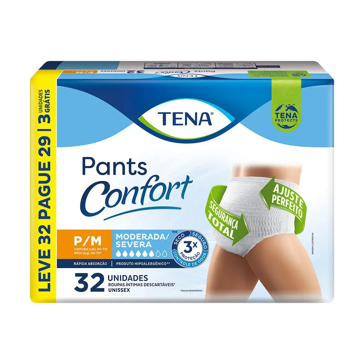 Roupa Íntima Descartável Tena Pants Confort Tamanho P/M 32 Unidades