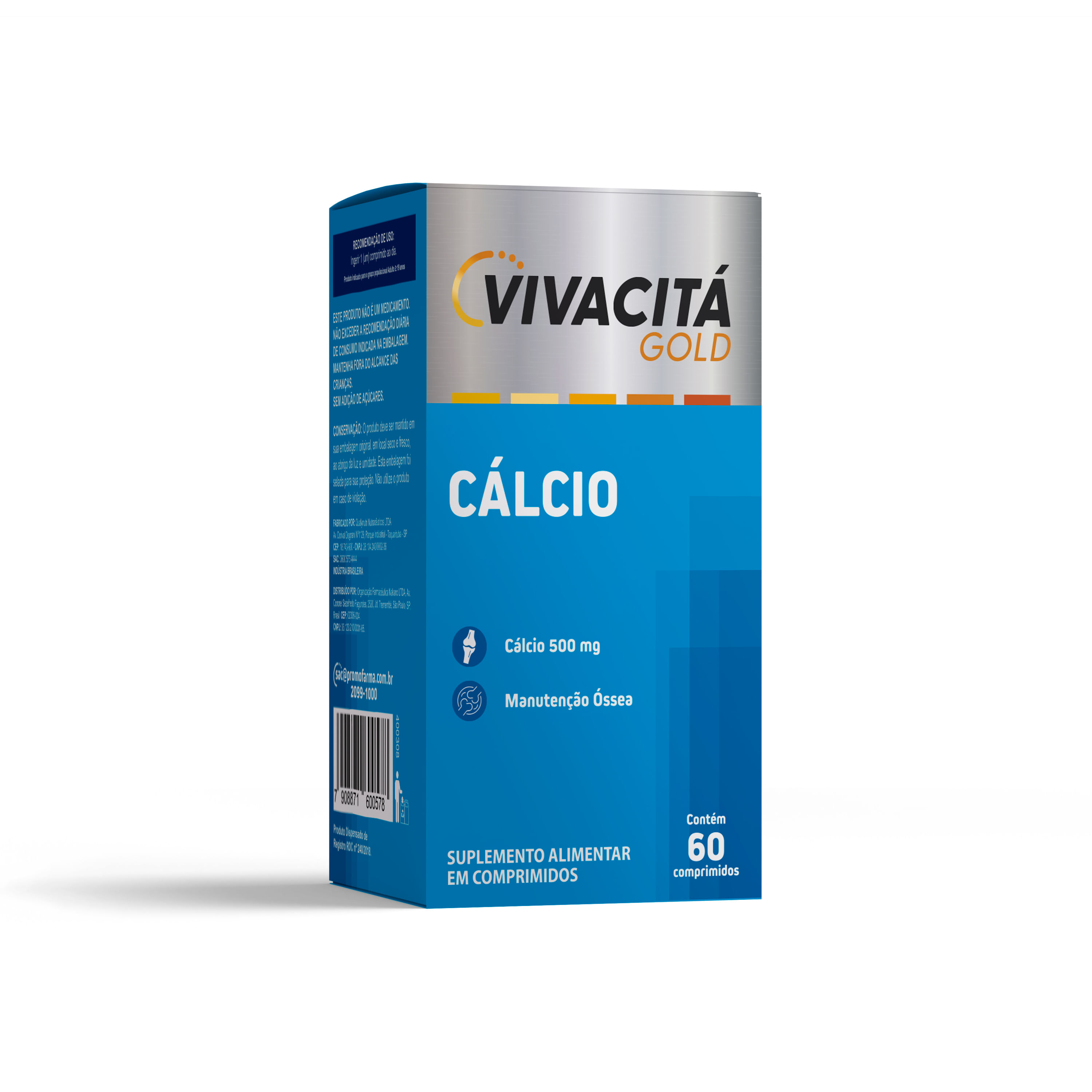 Cálcio 500mg Vivacitá Gold 60 Cápsulas