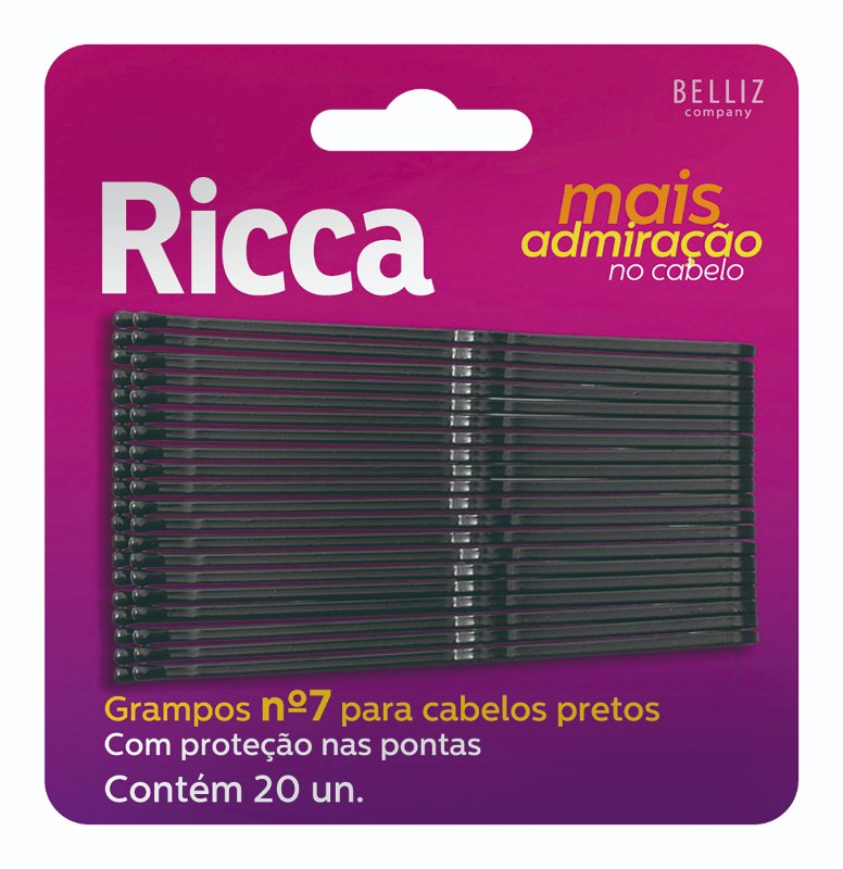 Grampo Para Cabelo Preto N°7 Ricca 20 Unidades