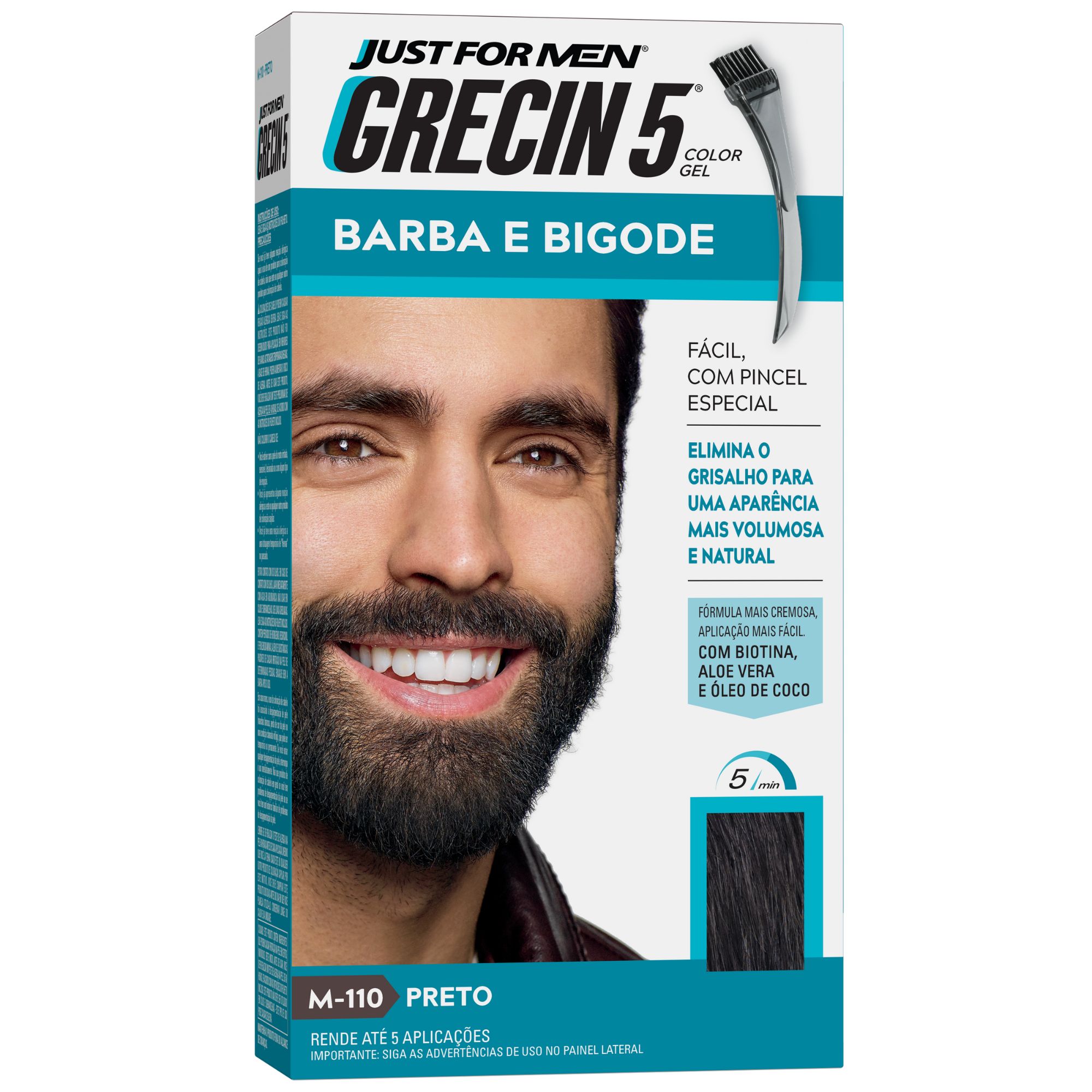 Gel Tonalizante Grecin 5 Barba E Bigode Preto 1 Kit