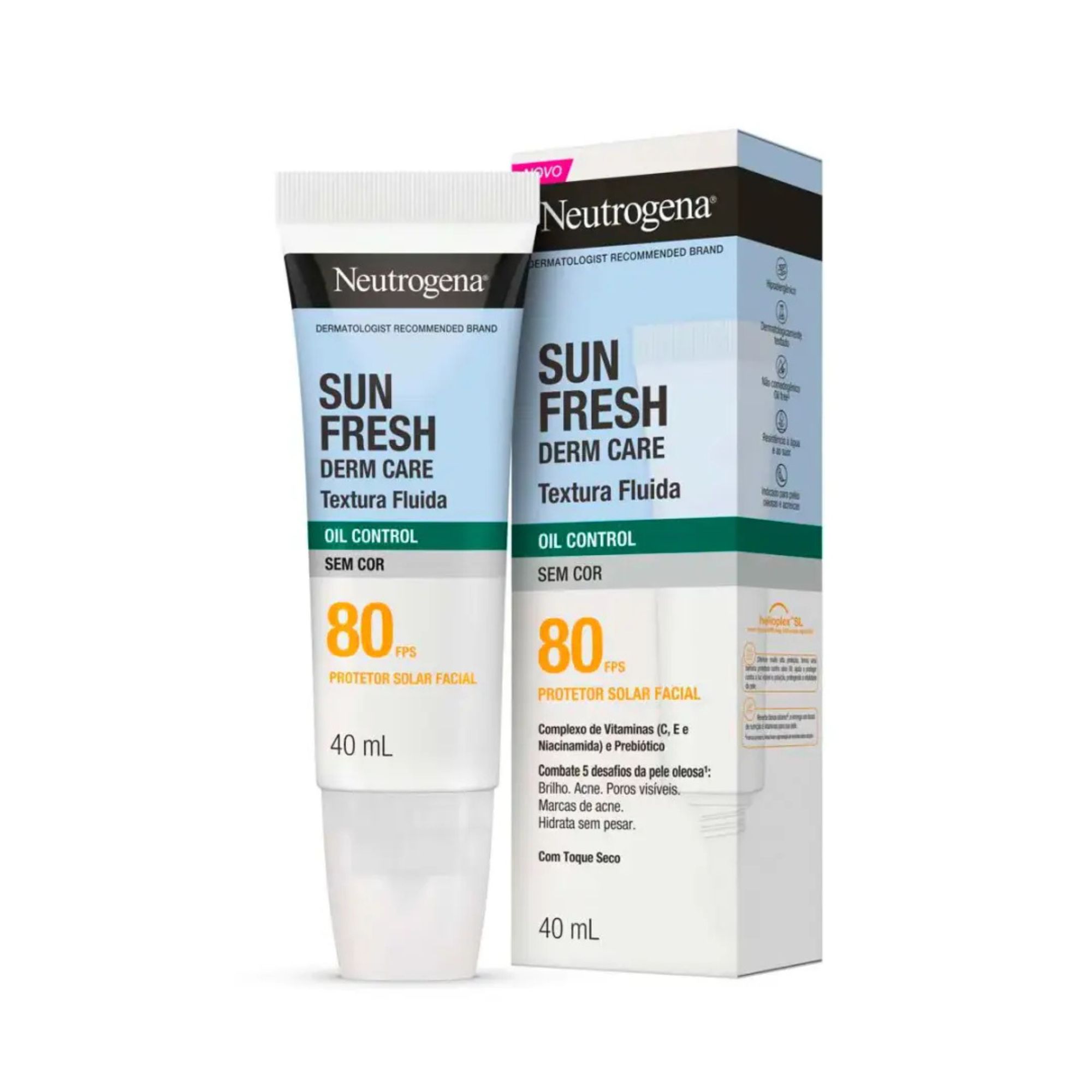 Protetor Solar Facial Neutrogena Sun Fresh Derm Care Oil Control Fluido Fps 80 Sem Cor 40ml