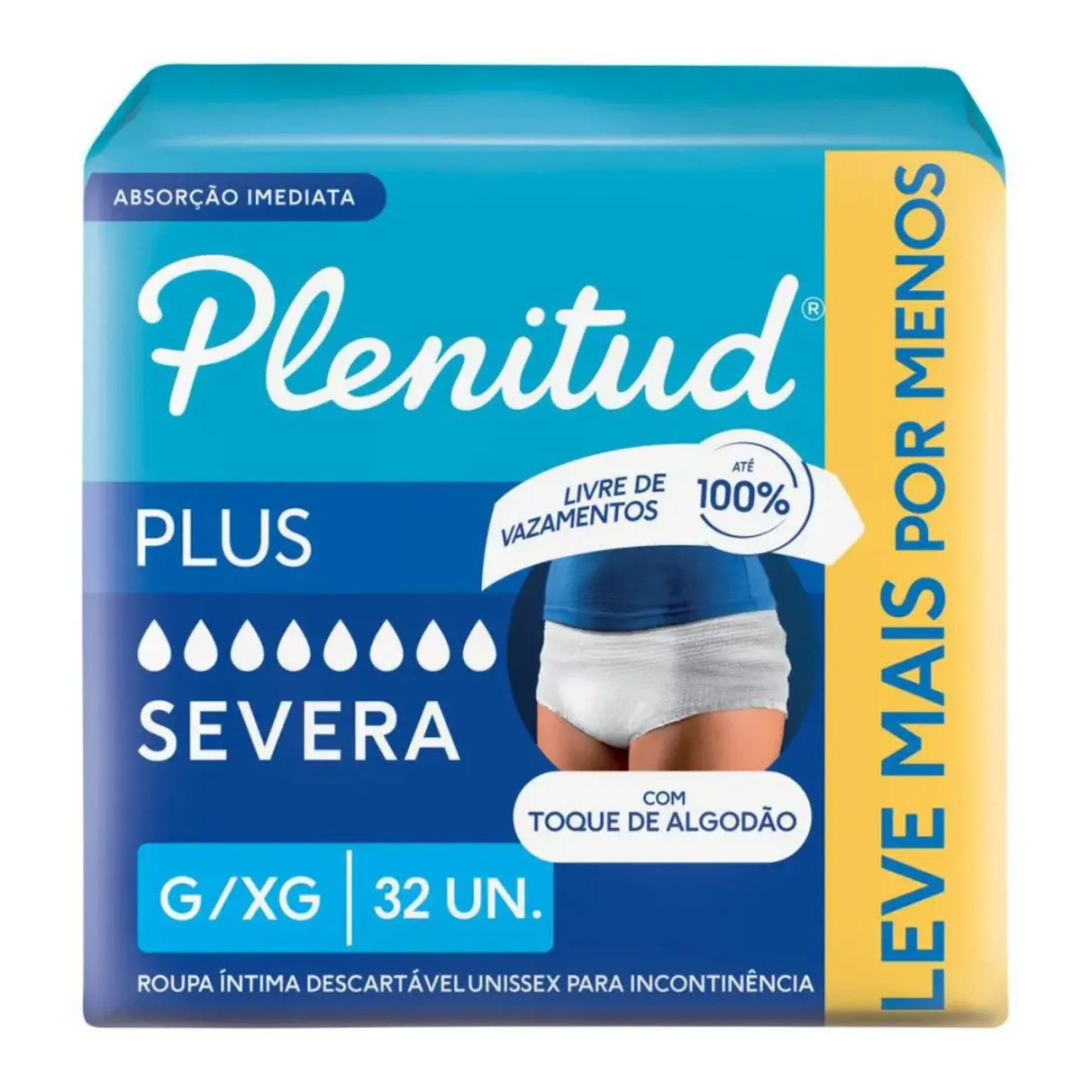 Roupa Íntima Descartável Unissex Plenitud Plus G/xg Absorção Intensa 32 Unidades
