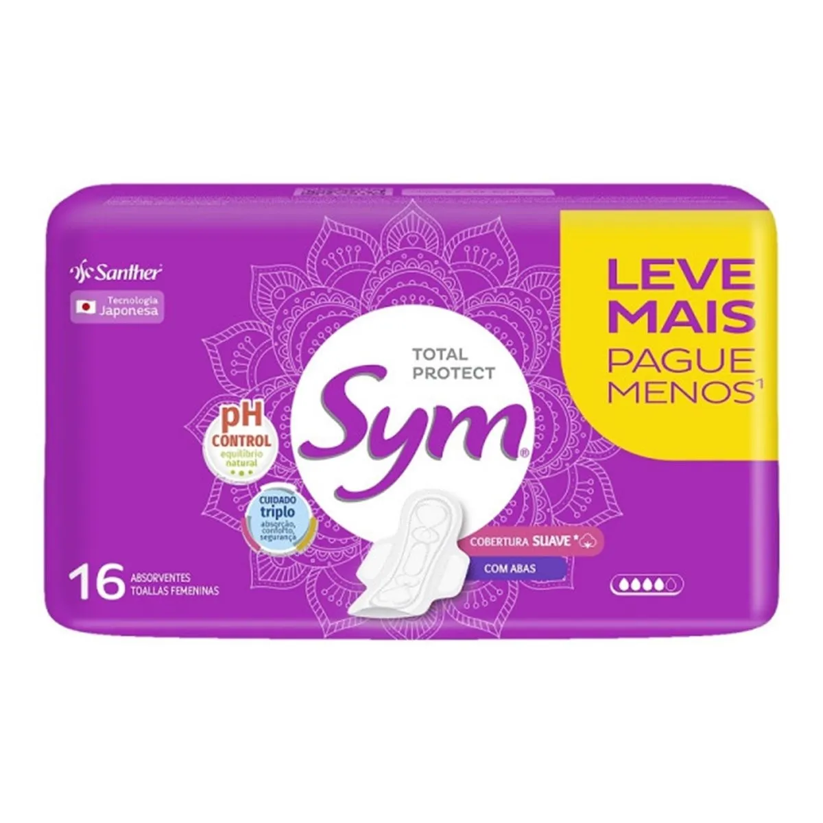 Absorvente Sym Total Protect Suave Com Abas Com 16 Unidades