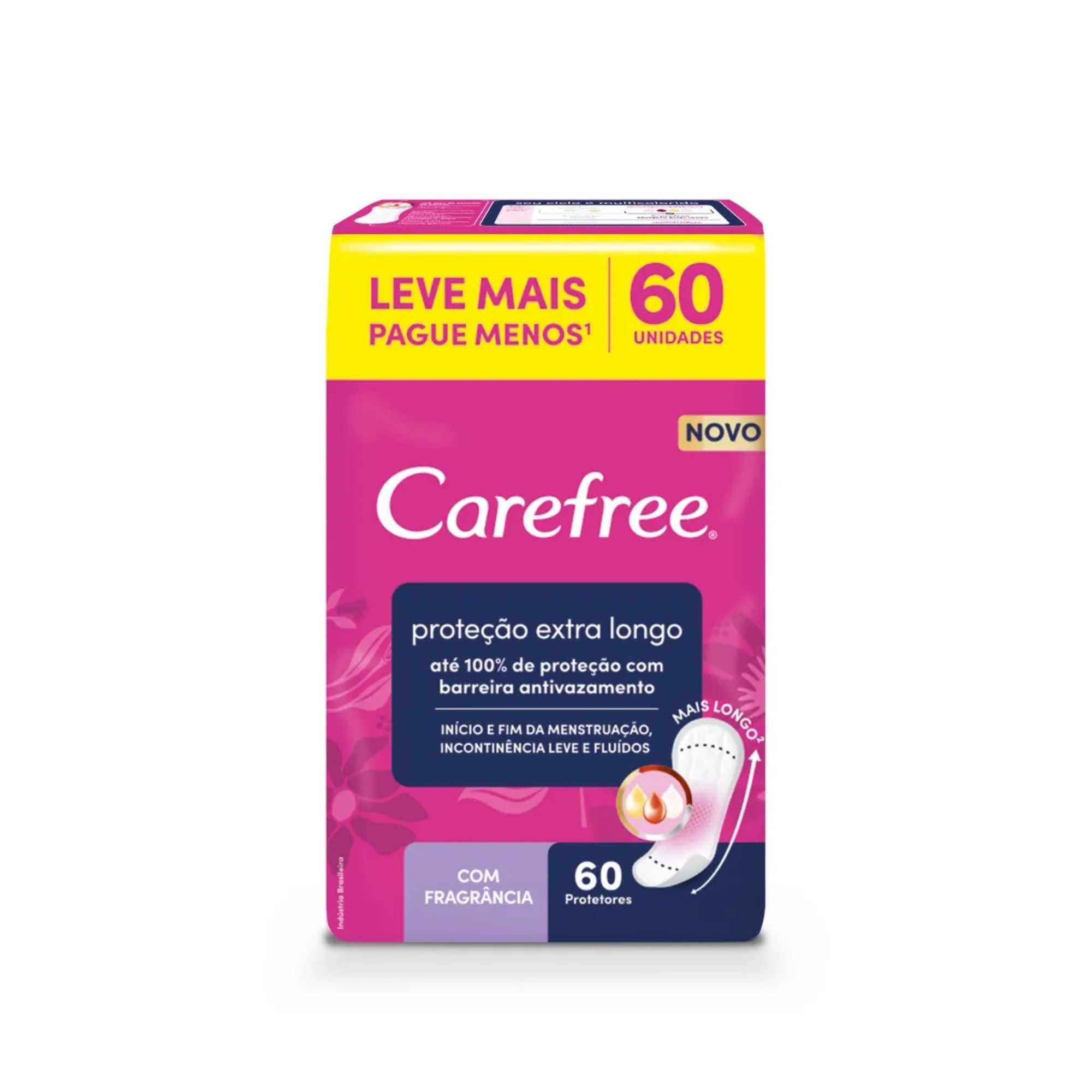 Protetor Diário Carefree Proteção Extra Longo com Fragância S/abas 60 Unidades
