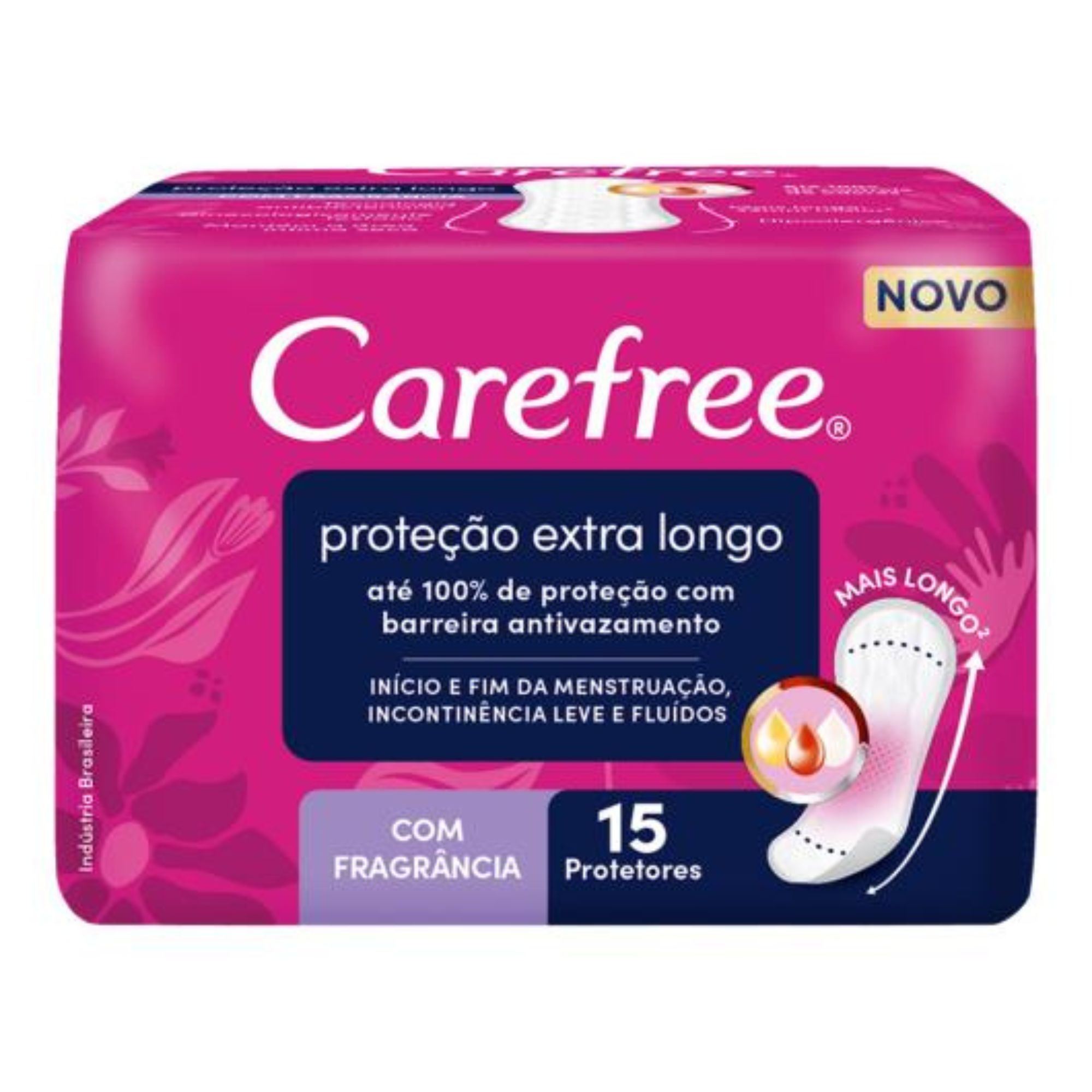 Protetor Diário Carefree Proteção Extra Longo com Fragância S/abas 15 Unidades