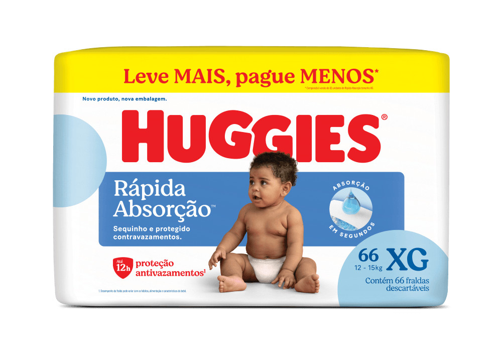 Fralda Infantil Huggies Rápida Absorção Xg 66 Unidades