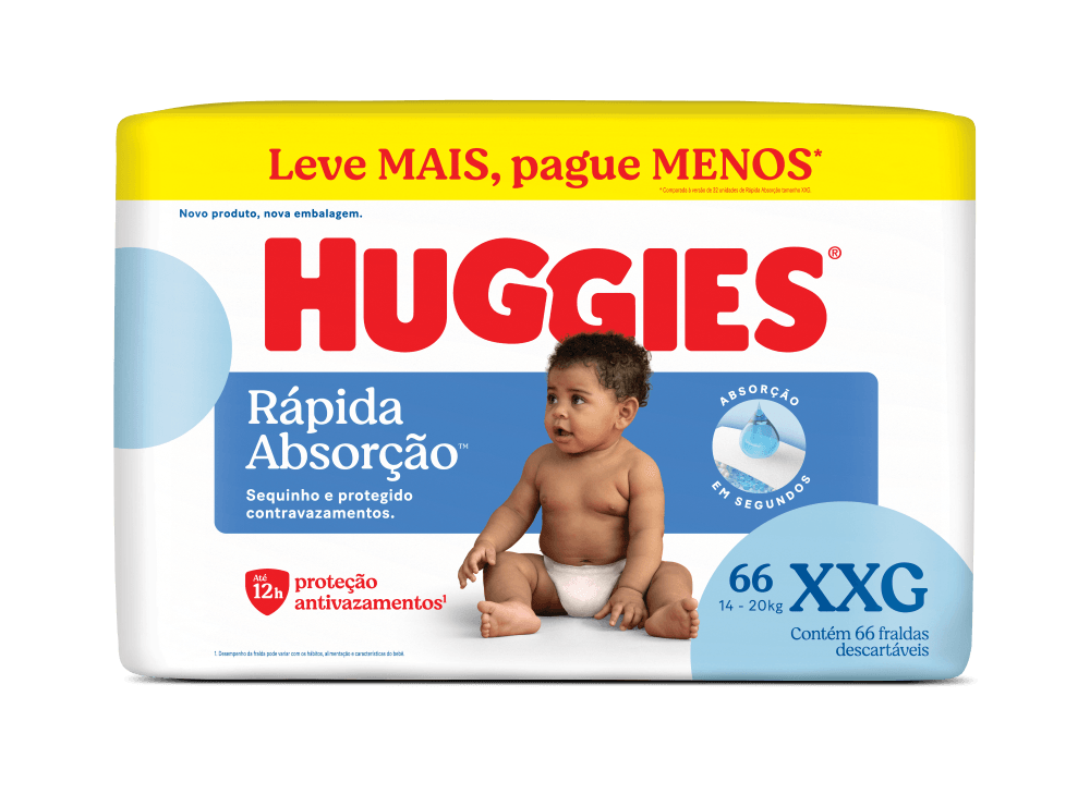 Fralda Infantil Huggies Rápida Absorção Xxg 66 Unidades