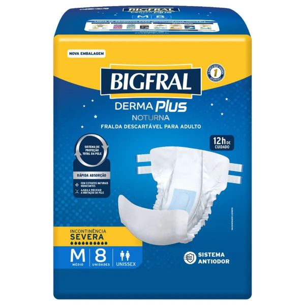 Fralda Geriátrica Unissex Bigfral Derma Plus Noturna M Absorção Intensa 8 Unidades