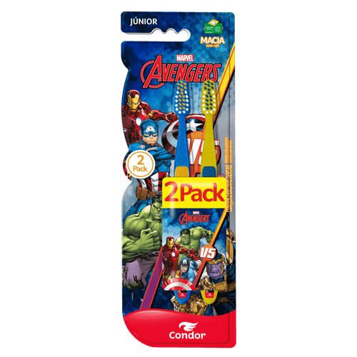 Escova Dental Infantil Condor Avengers Júnior 6+ Anos 2 Unidades