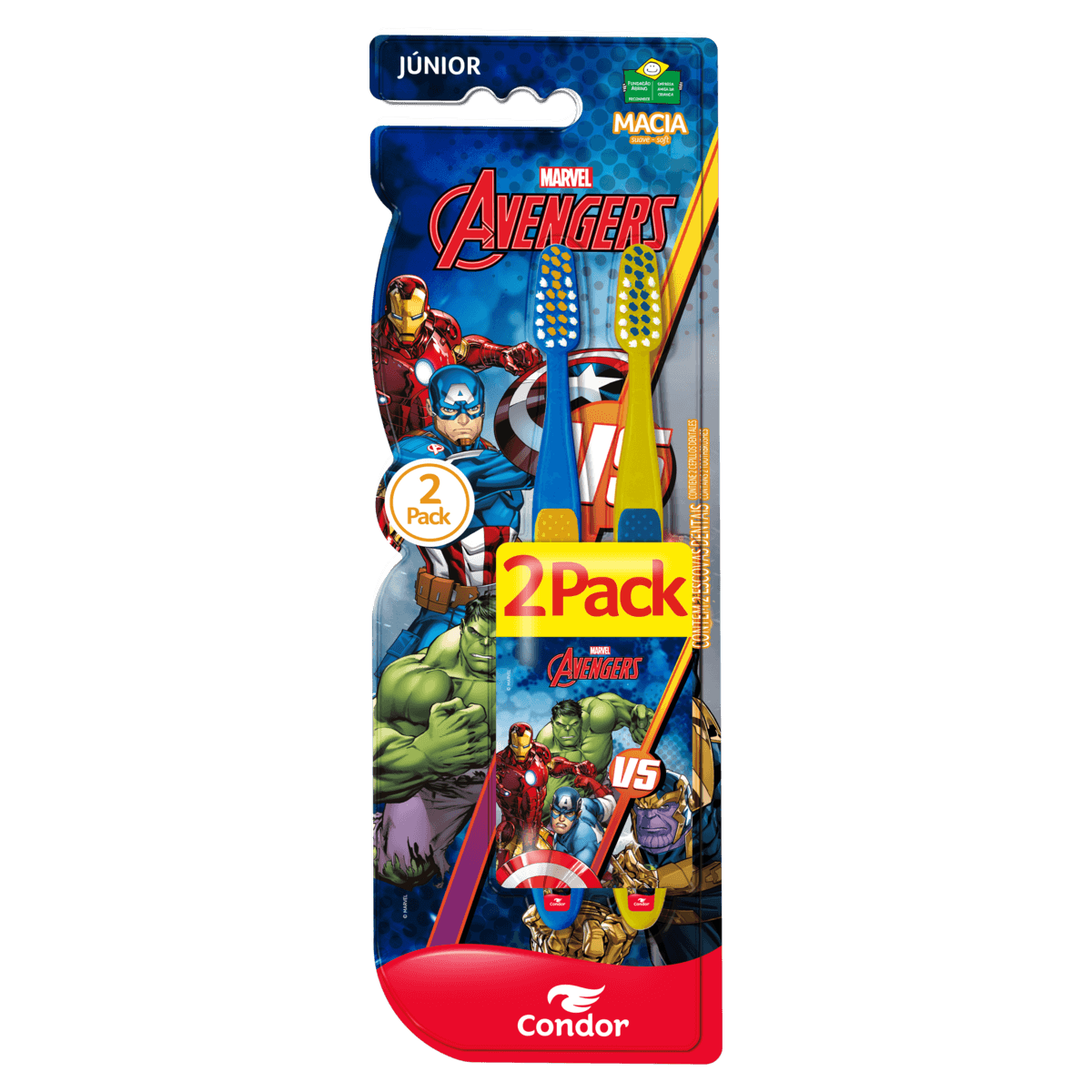 Escova Dental Infantil Condor Avengers Júnior 6+ Anos 2 Unidades