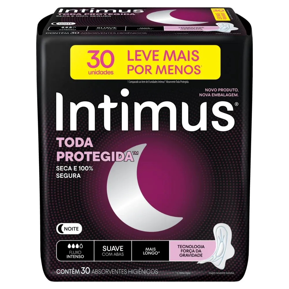 Absorvente Intimus Noturno Suave com Abas 30 Unidades