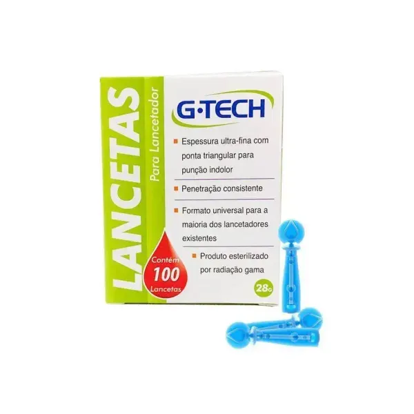 Lanceta para Lancetador Ultra Fina G-tech Glicemia 28g 100 Unidades Lancetas G-tech 100 Unidades