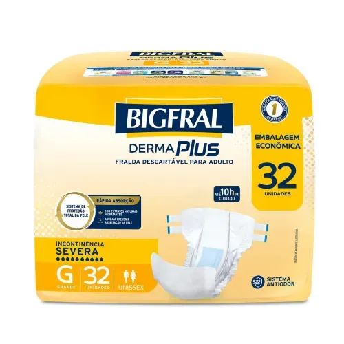 Fralda Descartável para Adulto Bigfral Derma Plus G 32 Unidades