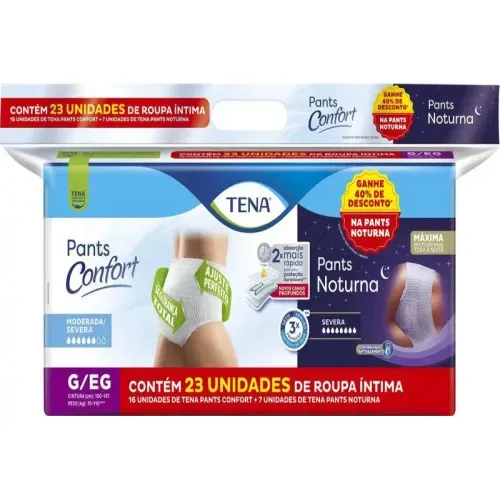 Kit Roupa Íntima Descartável Tena Pants Confort G/eg 16 Unidades + Noturna 7 Unidades