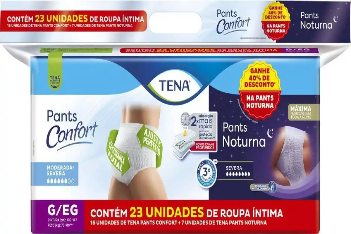 Kit Roupa Íntima Descartável Tena Pants Confort G/eg 16 Unidades + Noturna 7 Unidades