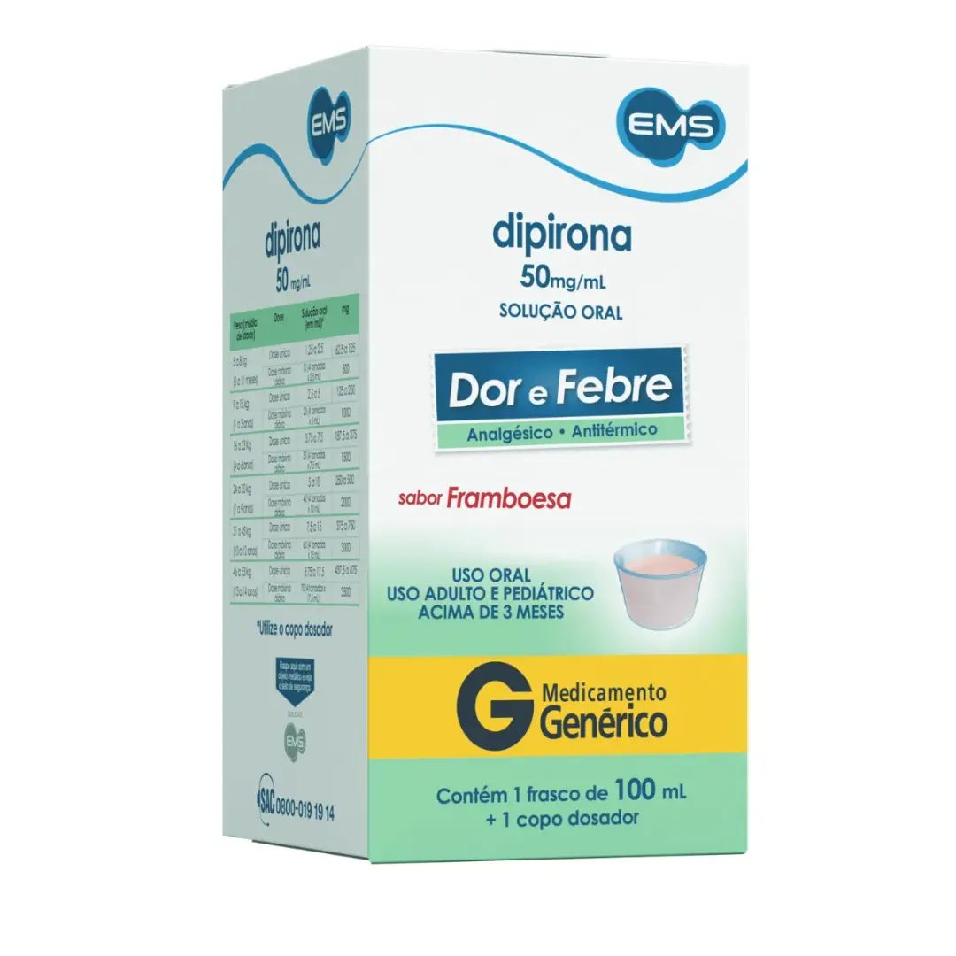 Dipirona Monoidratada 50mg/ml EMS Genérico Solução Oral Sabor Framboesa 100ml