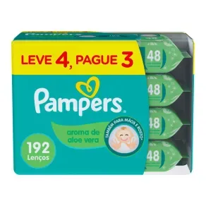 Kit Lenço Umedecido Pampers Cuidado De Bebê 4 Pacotes 48 Unidades