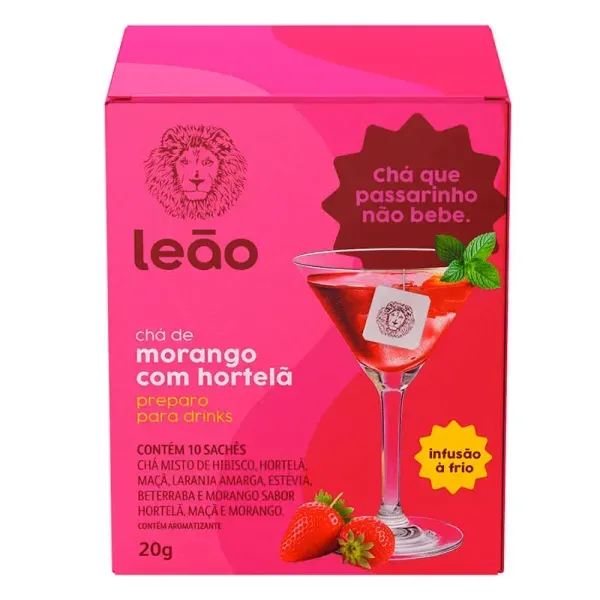 Chá Leão Drinks Sabor Morango E Hortelã 10 Sachês